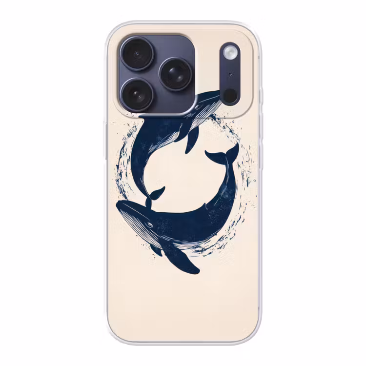 Walvissen - Spetters - Cirkel - Donkerblauw Telefoonhoesje iPhone 17 Pro klein -3d