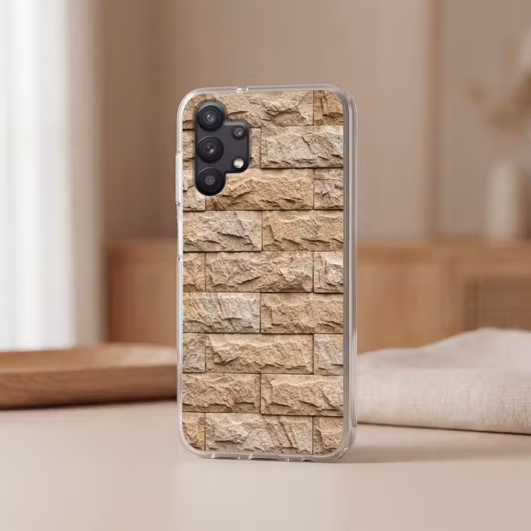 Muur - Steen - Ruw - Textuur - Beige Telefoonhoesje Samsung Galaxy A32 5G klein -sfeer2