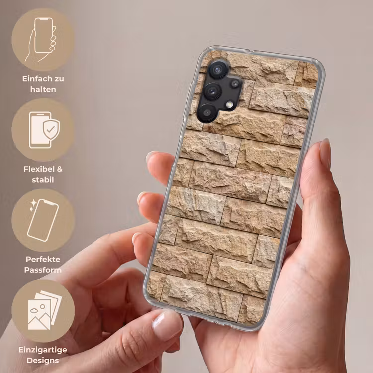Muur - Steen - Ruw - Textuur - Beige Telefoonhoesje Samsung Galaxy A32 5G klein -sfeer3_DE