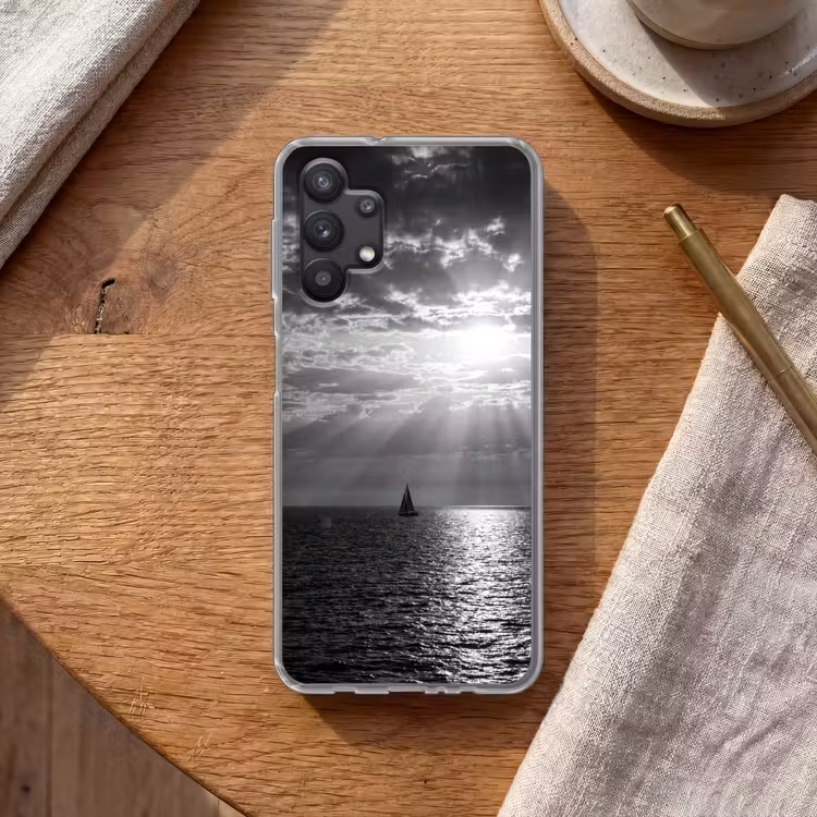 Water - Boot - Lucht - Natuur - Zwart-wit Telefoonhoesje Samsung Galaxy A32 5G klein -sfeer1