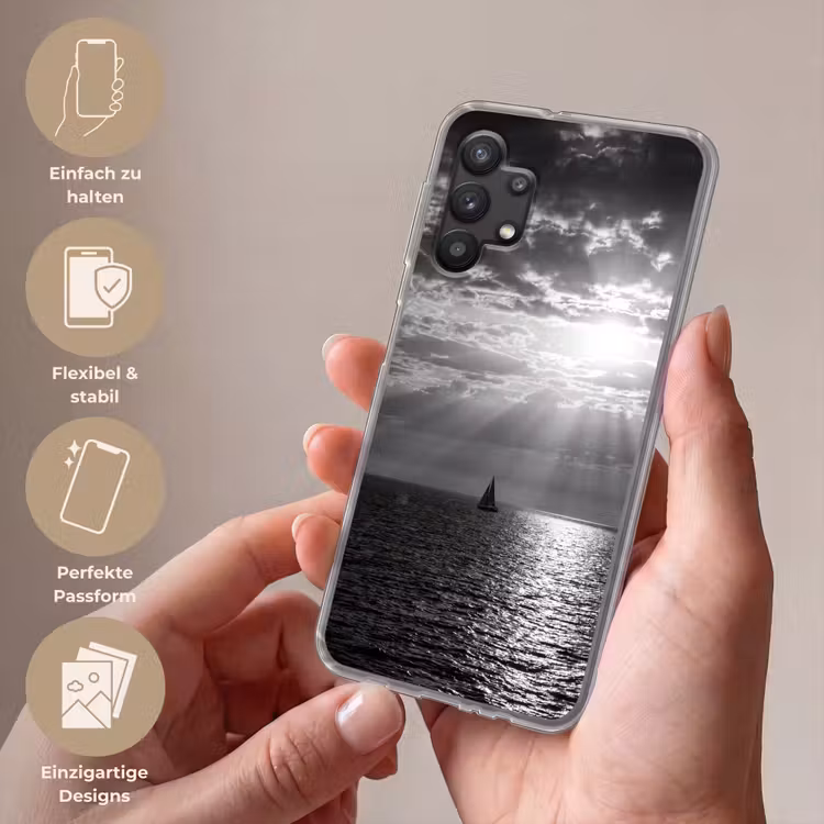 Water - Boot - Lucht - Natuur - Zwart-wit Telefoonhoesje Samsung Galaxy A32 5G klein -sfeer3_DE
