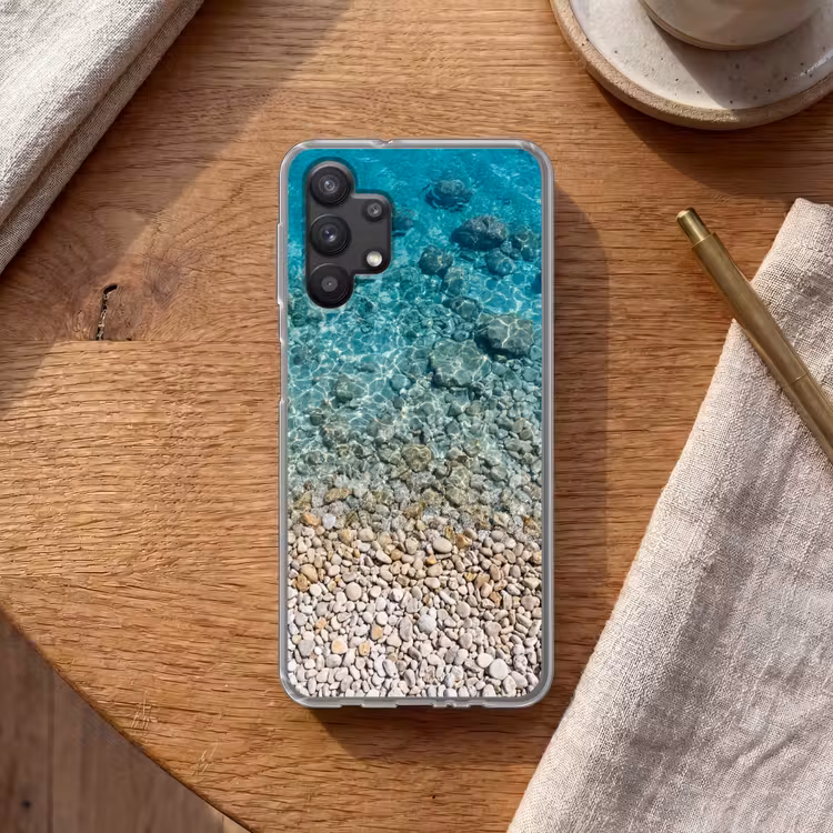 Water - Kiezels - Natuur - Levendig - Turkoois Telefoonhoesje Samsung Galaxy A32 5G klein -sfeer1