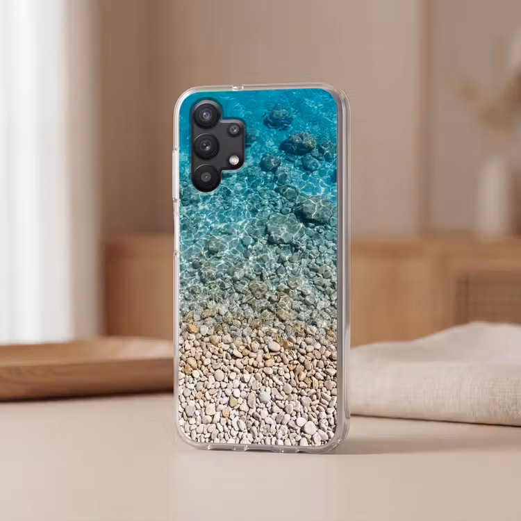 Water - Kiezels - Natuur - Levendig - Turkoois Telefoonhoesje Samsung Galaxy A32 5G klein -sfeer2