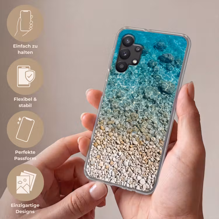 Water - Kiezels - Natuur - Levendig - Turkoois Telefoonhoesje Samsung Galaxy A32 5G klein -sfeer3_DE