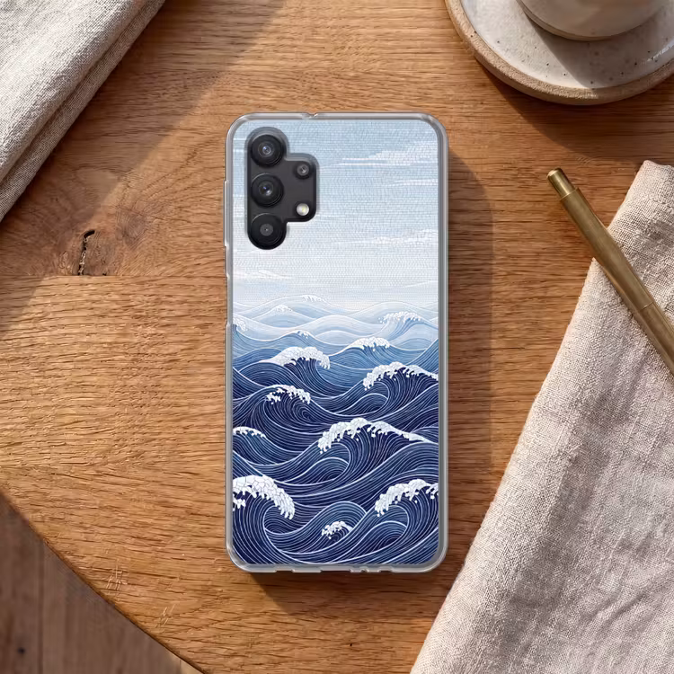 Water - Mozaïek - Landschap - Modern - Blauw Telefoonhoesje Samsung Galaxy A32 5G klein -sfeer1