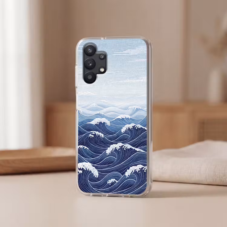 Water - Mozaïek - Landschap - Modern - Blauw Telefoonhoesje Samsung Galaxy A32 5G klein -sfeer2