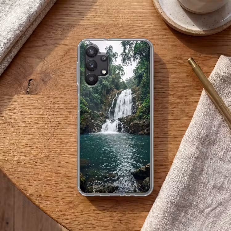 Waterfall - Forest - Nature - Greenkhgyguyg Telefoonhoesje Samsung Galaxy A32 5G klein -sfeer1