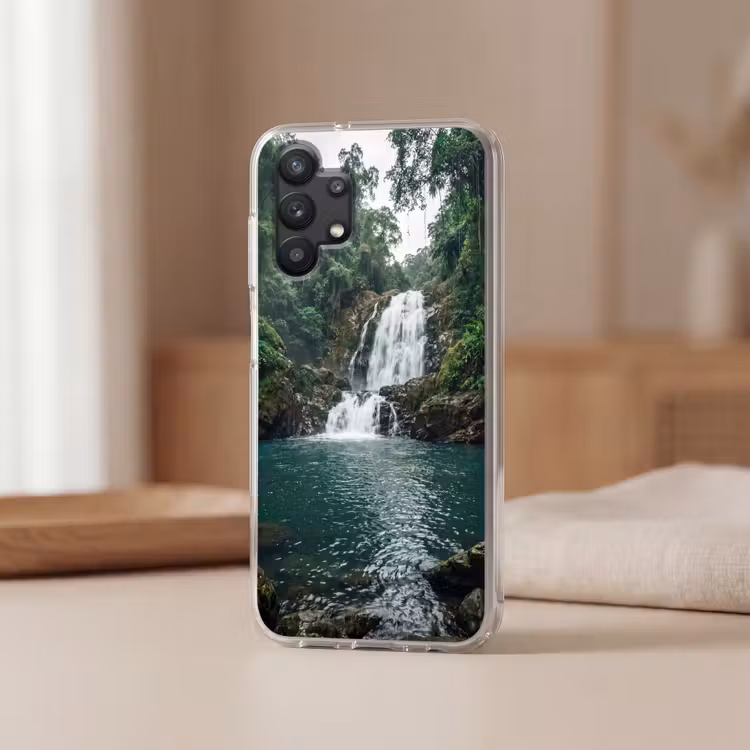 Waterfall - Forest - Nature - Greenkhgyguyg Telefoonhoesje Samsung Galaxy A32 5G klein -sfeer2