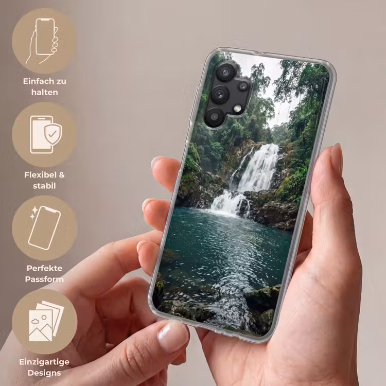 Waterfall - Forest - Nature - Greenkhgyguyg Telefoonhoesje Samsung Galaxy A32 5G klein -sfeer3_DE