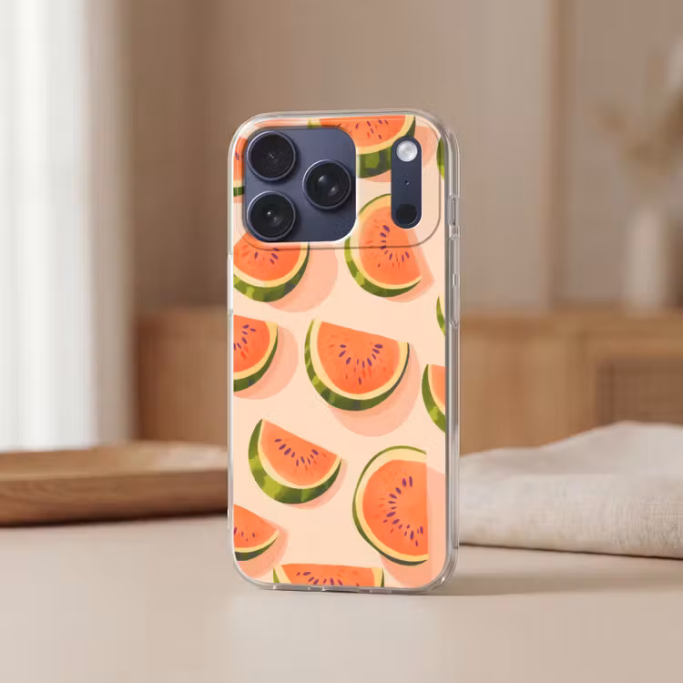 Watermeloen - Schijfjes - Pitten - Rood Telefoonhoesje iPhone 17 Pro klein -sfeer2