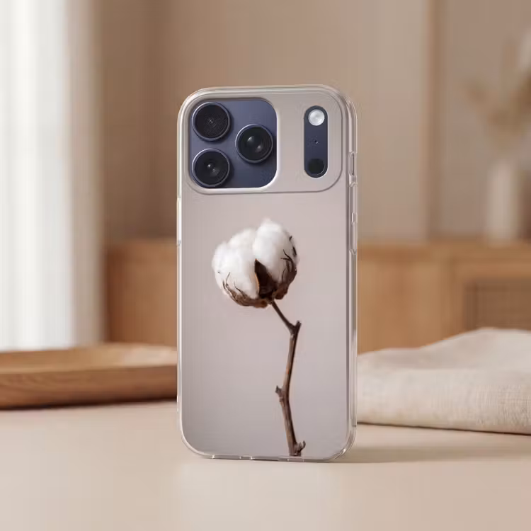 Katoenbol - Minimalistisch - Wit Telefoonhoesje iPhone 17 Pro klein -sfeer2