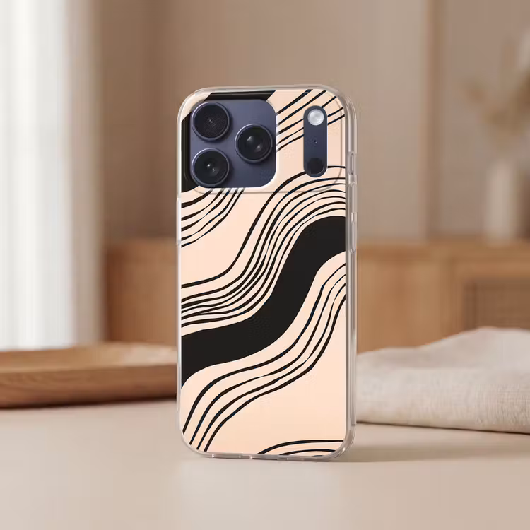 Golven - Zwart - Zandkleur Telefoonhoesje iPhone 17 Pro klein -sfeer2