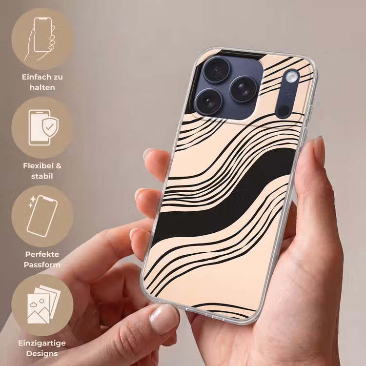 Golven - Zwart - Zandkleur Telefoonhoesje iPhone 17 Pro klein -sfeer3_DE