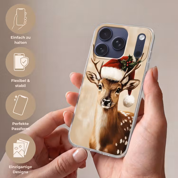 Kerst - Hert - Gewei - Rood Telefoonhoesje iPhone 17 Pro klein -sfeer3_DE