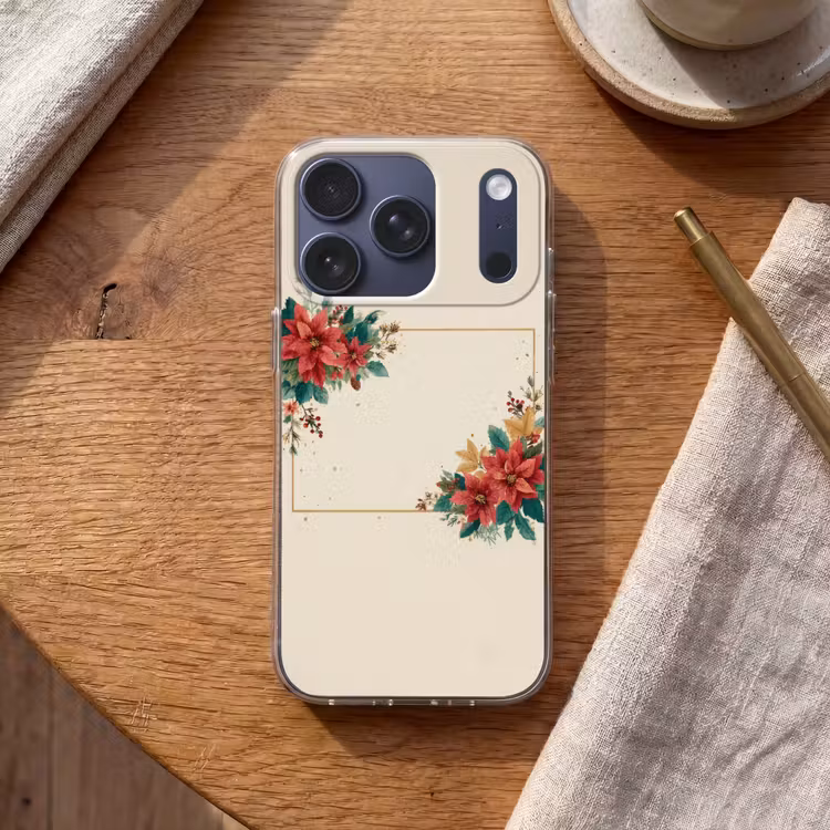 Kerst - Poinsettia - Omlijsting - Kleurrijk Telefoonhoesje iPhone 17 Pro klein -sfeer1