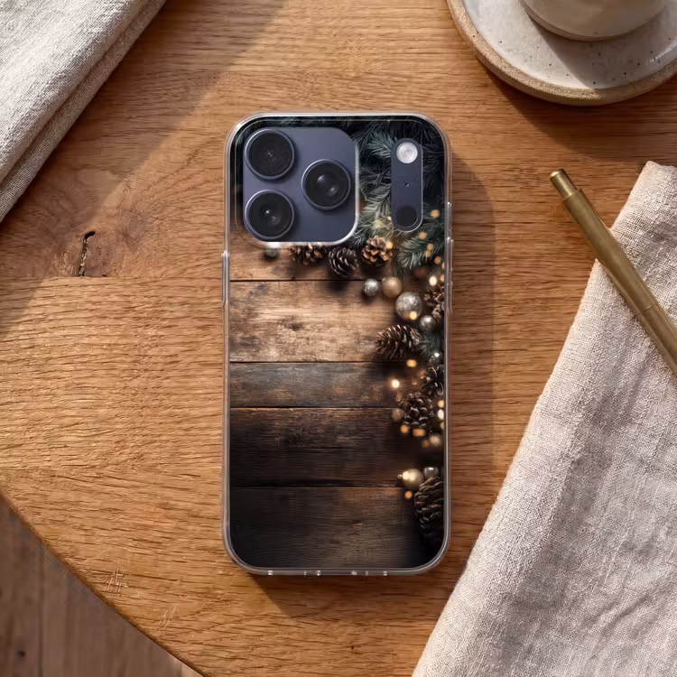 Kersthoekdecoratie - Dennenappels - Lichtjes Telefoonhoesje iPhone 17 Pro klein -sfeer1
