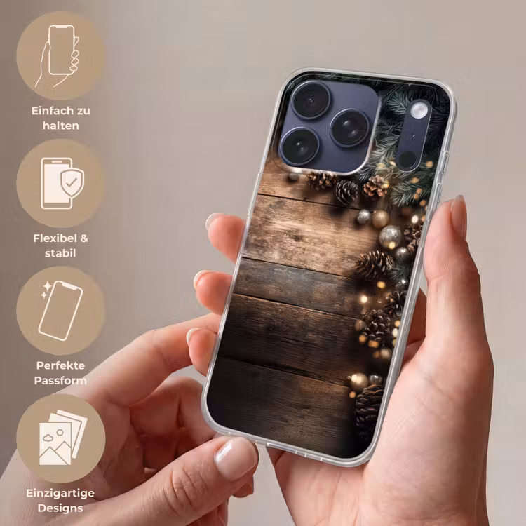 Kersthoekdecoratie - Dennenappels - Lichtjes Telefoonhoesje iPhone 17 Pro klein -sfeer3_DE