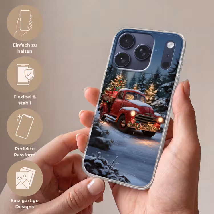 Kersttruck - Sneeuwbos - Rood Telefoonhoesje iPhone 17 Pro klein -sfeer3_DE