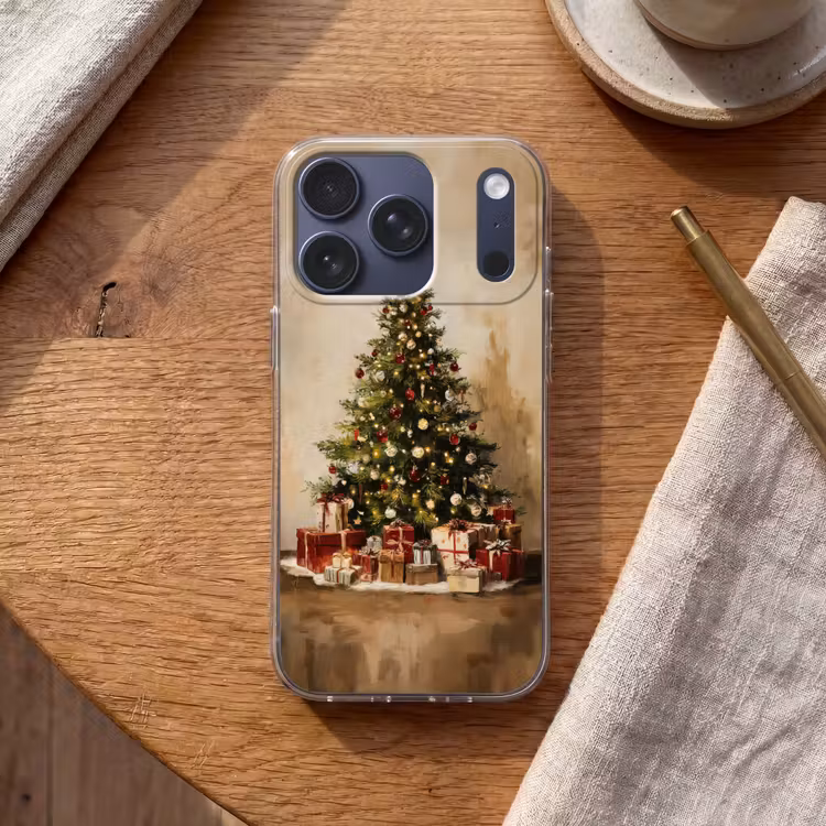 Kerstboom - Versierd - Kleurrijk Telefoonhoesje iPhone 17 Pro klein -sfeer1