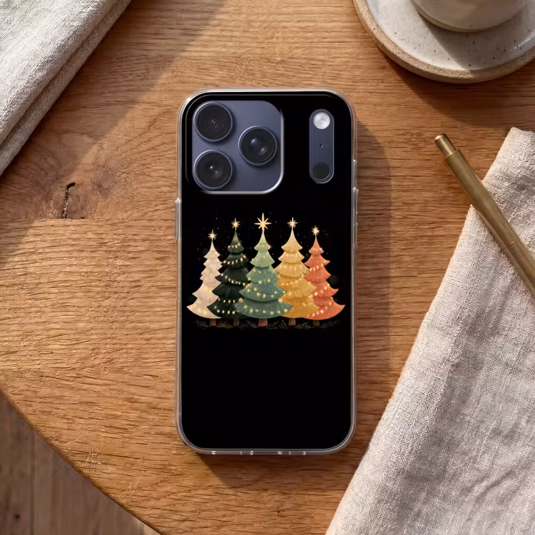 Kerstbomen - Kleurrijk - Lichtjes - Ster Telefoonhoesje iPhone 17 Pro klein -sfeer1
