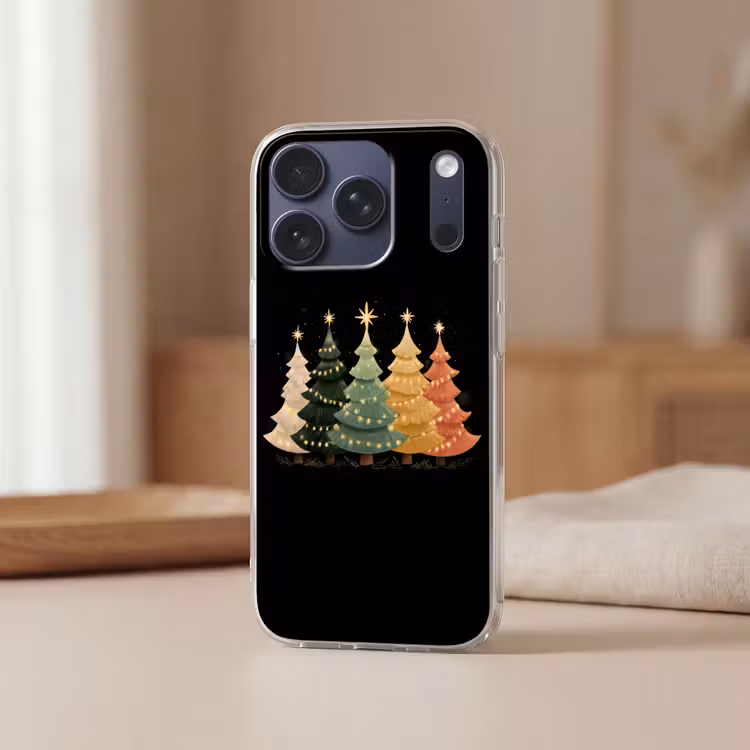 Kerstbomen - Kleurrijk - Lichtjes - Ster Telefoonhoesje iPhone 17 Pro klein -sfeer2