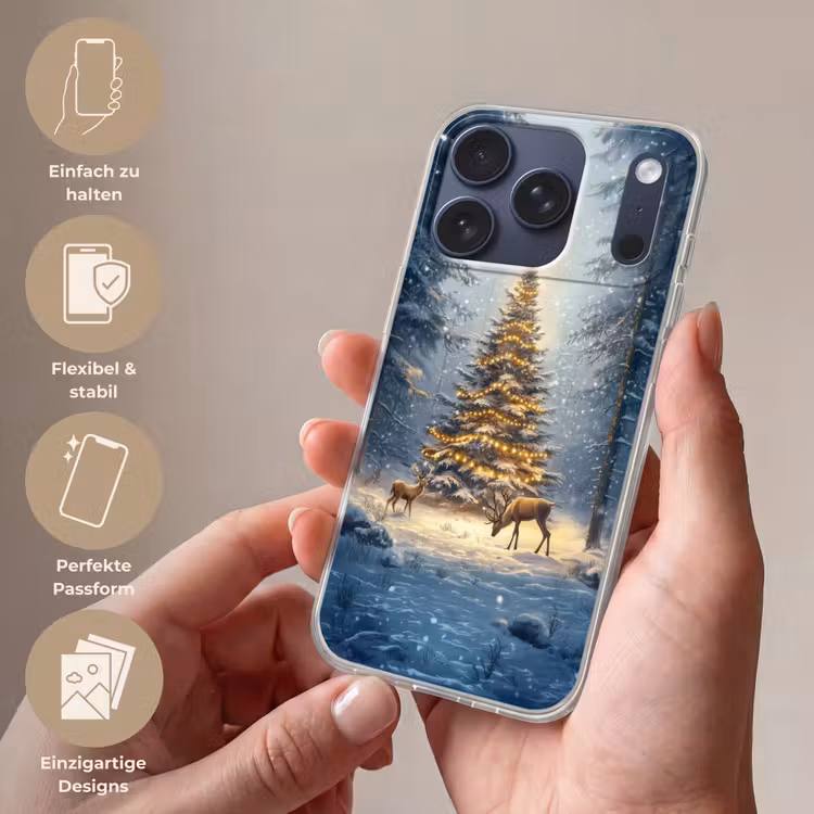 Kerstlicht - Woud - Hert - Donker Telefoonhoesje iPhone 17 Pro klein -sfeer3_DE