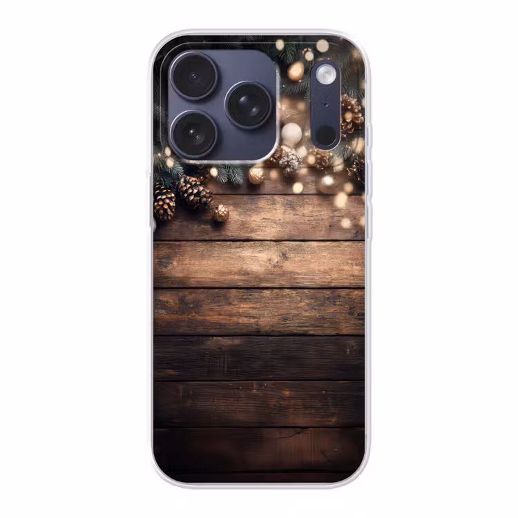 Kerstdecoratie - Houten - Dennenappel - Bruin Telefoonhoesje iPhone 17 Pro klein -3d