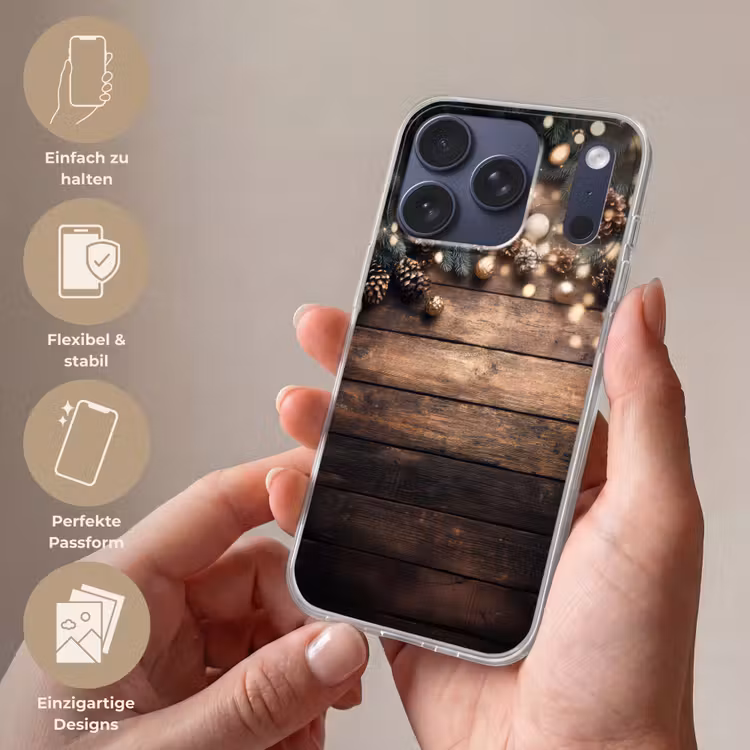 Kerstdecoratie - Houten - Dennenappel - Bruin Telefoonhoesje iPhone 17 Pro klein -sfeer3_DE