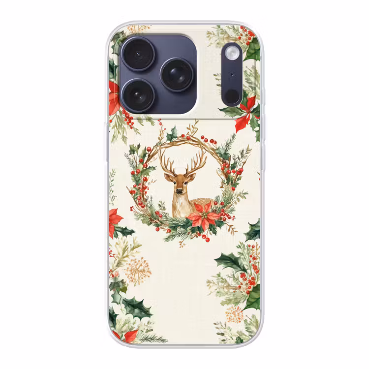 Kerstkrans - Hert - Hulst - Rood Telefoonhoesje iPhone 17 Pro klein -3d