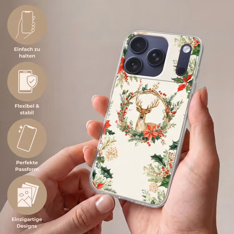 Kerstkrans - Hert - Hulst - Rood Telefoonhoesje iPhone 17 Pro klein -sfeer3_DE