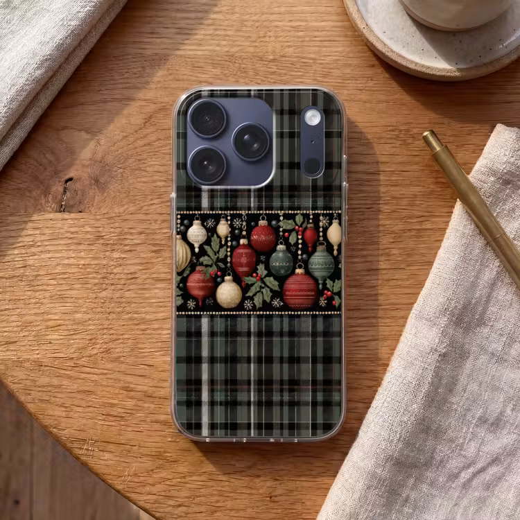 Kerstballen - Rood - Hulsttakken - Patroon Telefoonhoesje iPhone 17 Pro klein -sfeer1