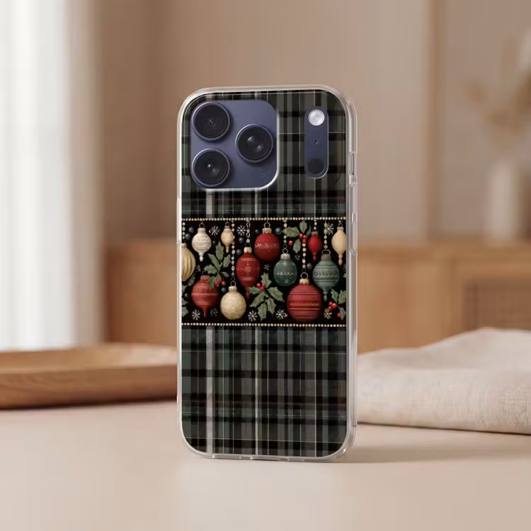 Kerstballen - Rood - Hulsttakken - Patroon Telefoonhoesje iPhone 17 Pro klein -sfeer2