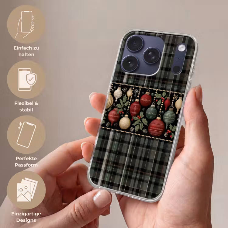 Kerstballen - Rood - Hulsttakken - Patroon Telefoonhoesje iPhone 17 Pro klein -sfeer3_DE