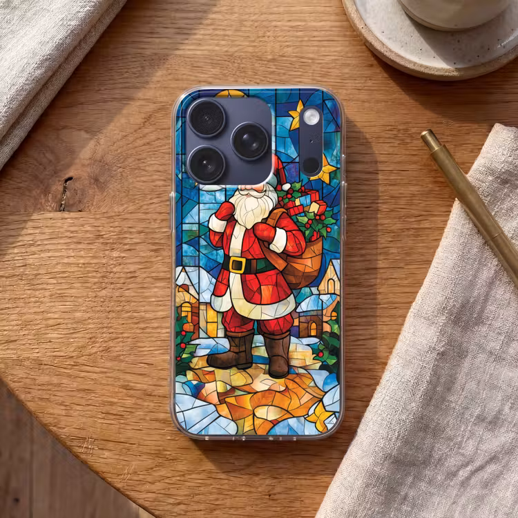Kerstman - Glas - Kleurrijk Telefoonhoesje iPhone 17 Pro klein -sfeer1