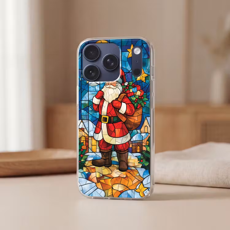 Kerstman - Glas - Kleurrijk Telefoonhoesje iPhone 17 Pro klein -sfeer2