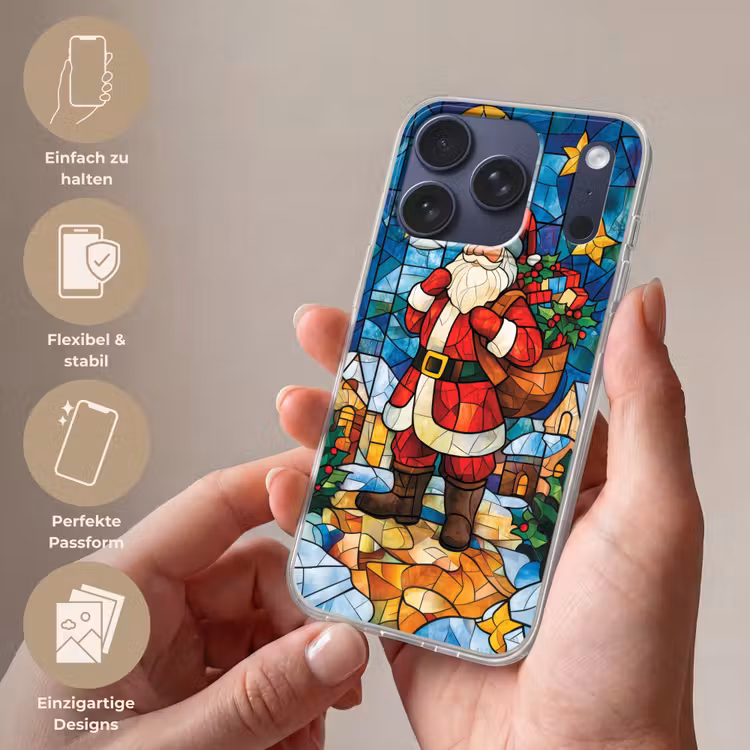 Kerstman - Glas - Kleurrijk Telefoonhoesje iPhone 17 Pro klein -sfeer3_DE