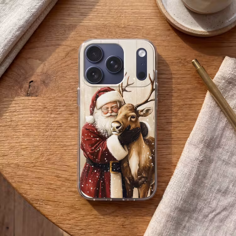 Kerstman - Rendier - Sneeuw - Kleurrijk Telefoonhoesje iPhone 17 Pro klein -sfeer1