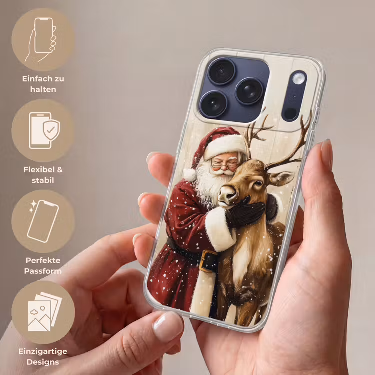 Kerstman - Rendier - Sneeuw - Kleurrijk Telefoonhoesje iPhone 17 Pro klein -sfeer3_DE