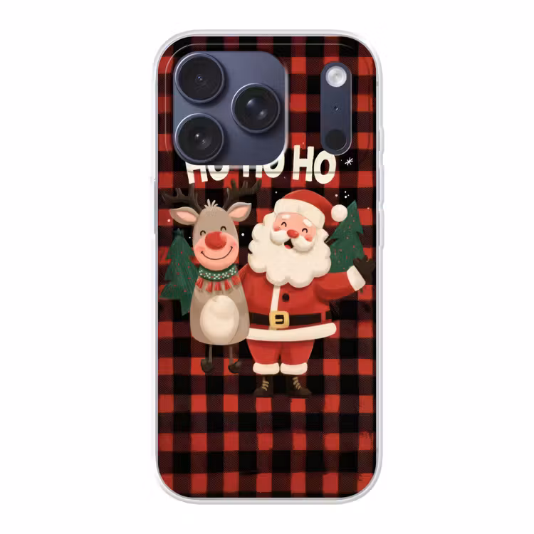 Kerstman - Rendier - Tekst - Rood - Zwart Telefoonhoesje iPhone 17 Pro klein -3d