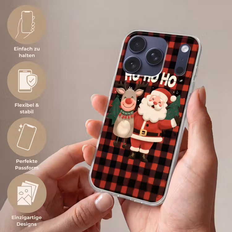 Kerstman - Rendier - Tekst - Rood - Zwart Telefoonhoesje iPhone 17 Pro klein -sfeer3_DE