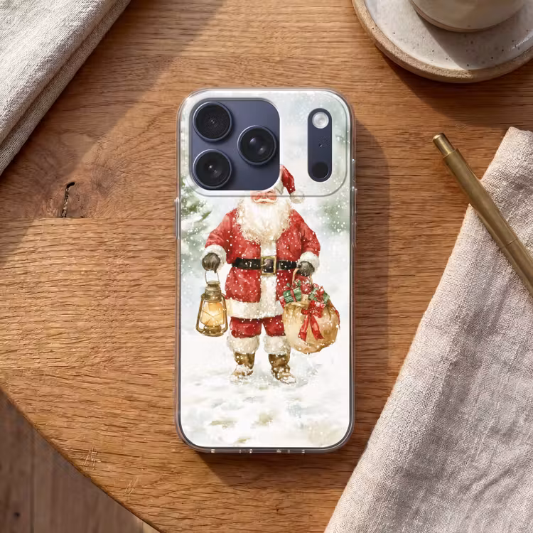 Kerstman- Winter - Sneeuw - Wit - Rood Telefoonhoesje iPhone 17 Pro klein -sfeer1
