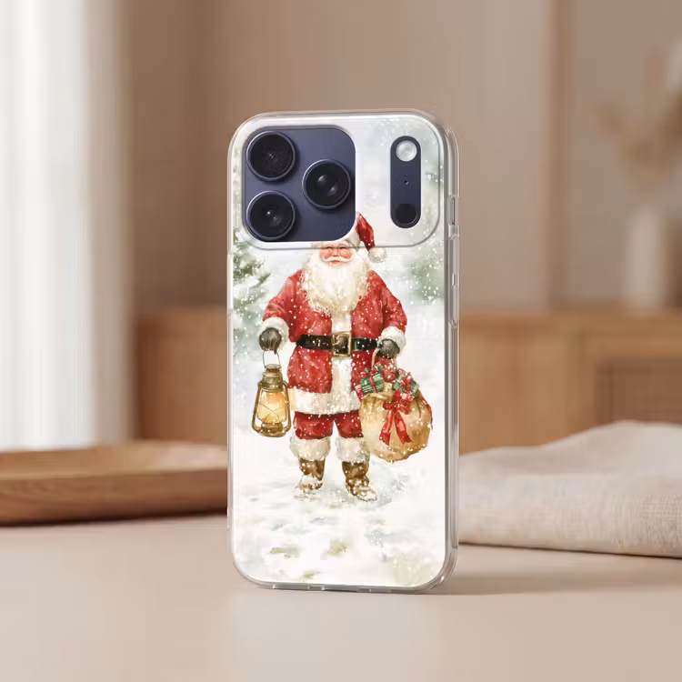 Kerstman- Winter - Sneeuw - Wit - Rood Telefoonhoesje iPhone 17 Pro klein -sfeer2