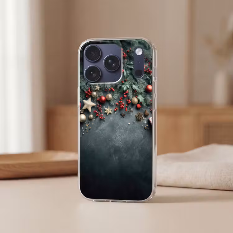 Kerstomlijsting - Hulst - Kleurrijk Telefoonhoesje iPhone 17 Pro klein -sfeer2