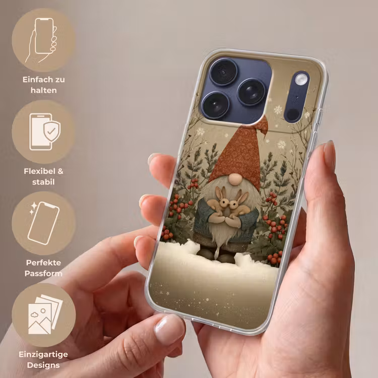 Kerstgnome - Konijntjes - Kleurrijk Telefoonhoesje iPhone 17 Pro klein -sfeer3_DE