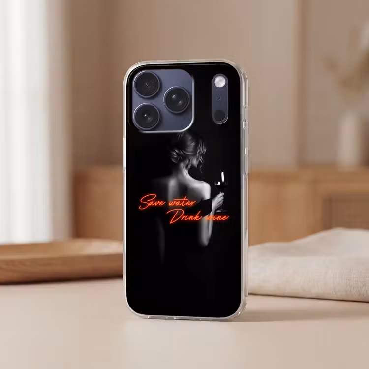 Wijn - Vrouw - Neon - Quote Telefoonhoesje iPhone 17 Pro klein -sfeer2