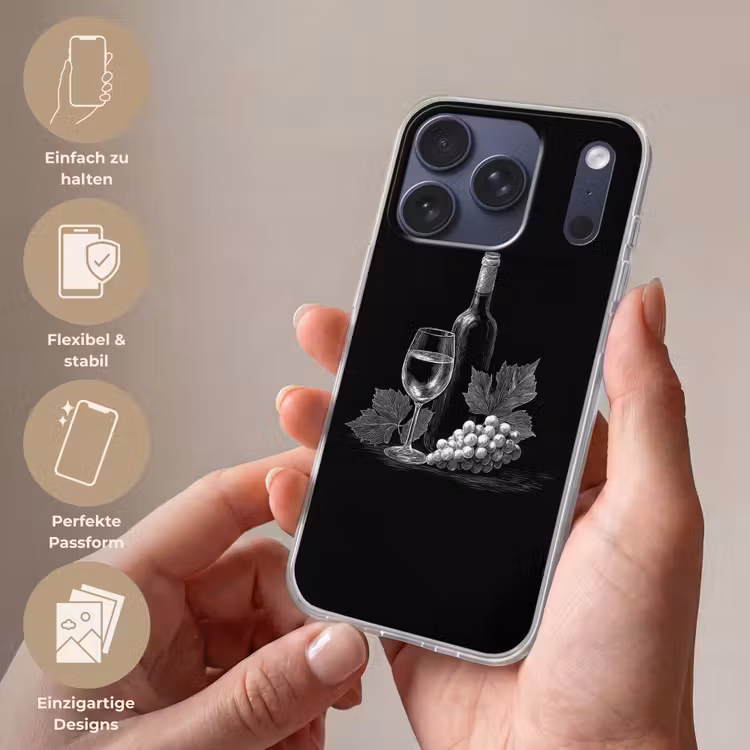 Wijnfles - Glas - Druiven - Bladeren Telefoonhoesje iPhone 17 Pro klein -sfeer3_DE