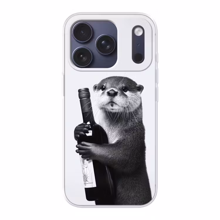 Wijnfles - Otter - Zwart Telefoonhoesje iPhone 17 Pro klein -3d
