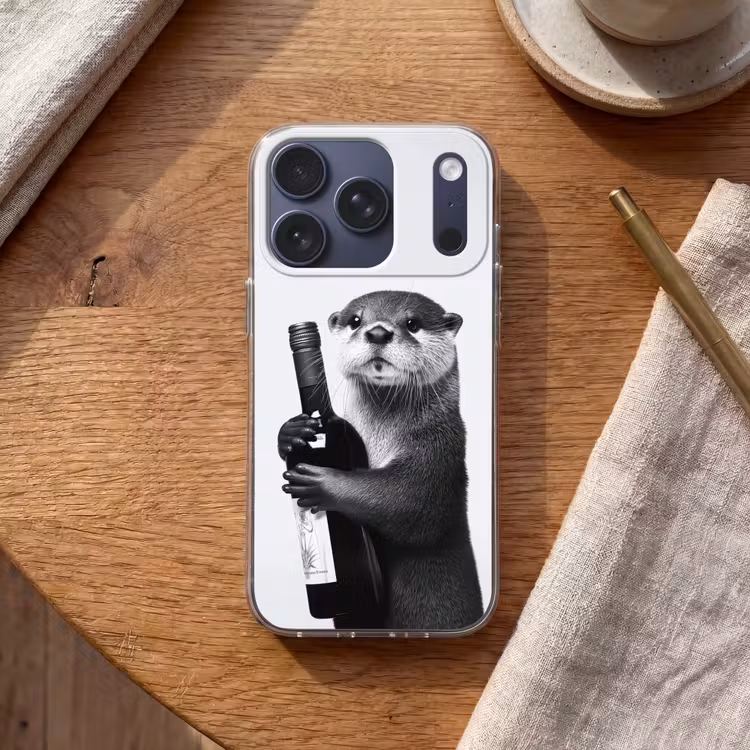 Wijnfles - Otter - Zwart Telefoonhoesje iPhone 17 Pro klein -sfeer1