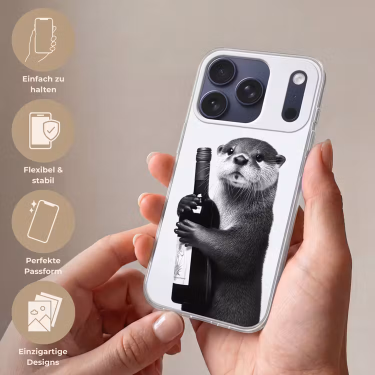 Wijnfles - Otter - Zwart Telefoonhoesje iPhone 17 Pro klein -sfeer3_DE