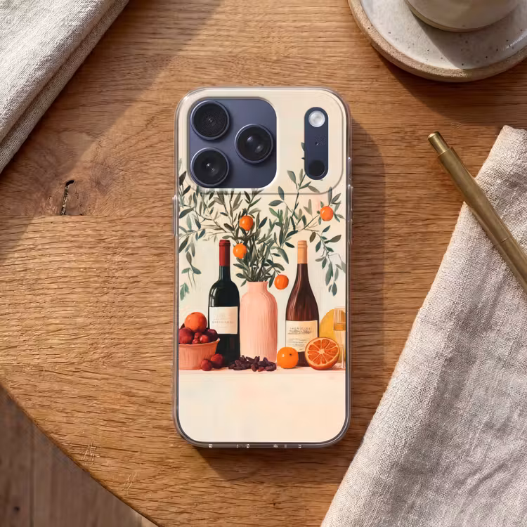 Wijnflessen - Takken - Sinaasappels Telefoonhoesje iPhone 17 Pro klein -sfeer1